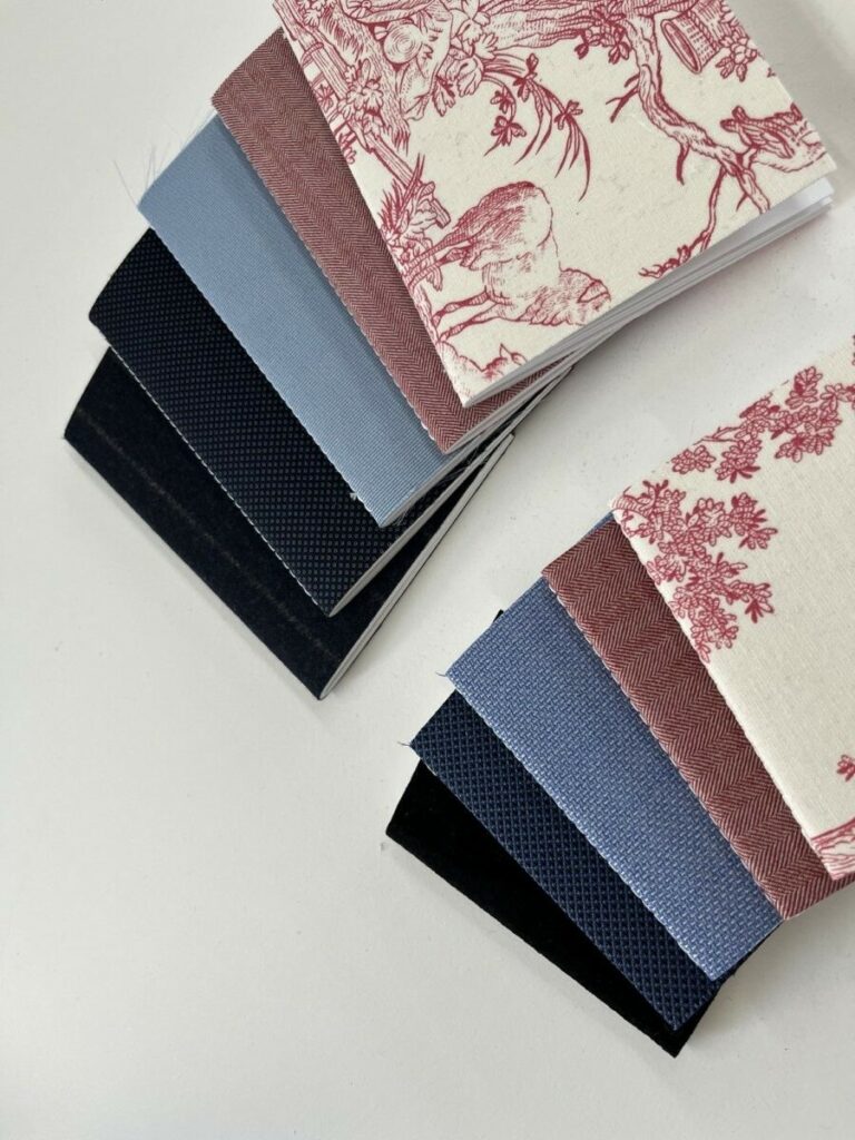 Carnets de notes A5 et A6 en reliure Singer à cheval fil blanc avec couverture en tissu véritable