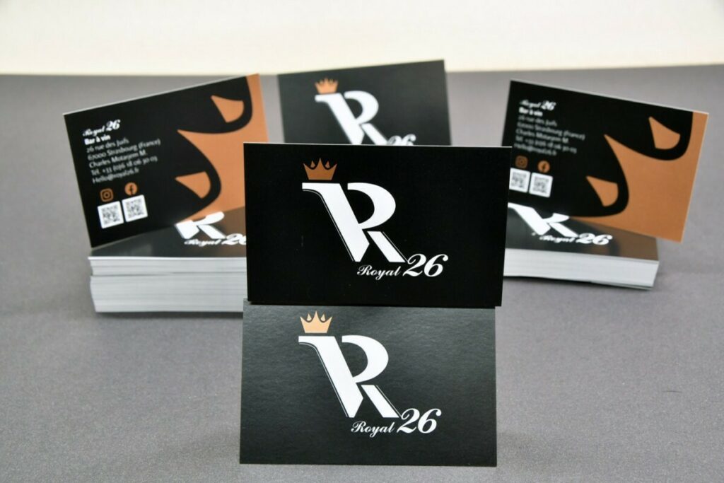 Cartes de visite pour bar à vin – Impression Pantone Noir et Cuivre 876 – Couché mat 350g