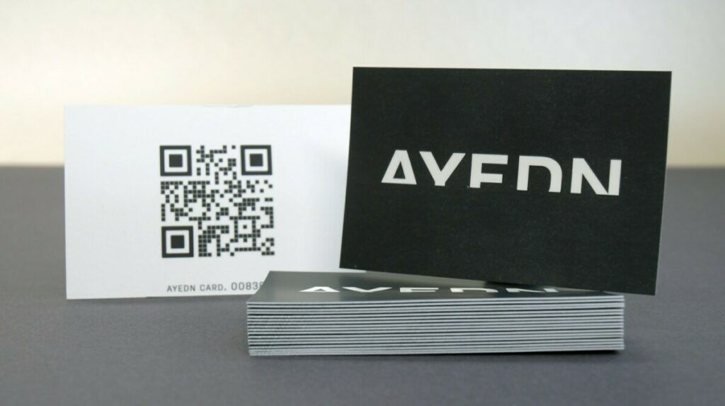 Cartes avec QR et logo – Impression noir et pelliculage mat anti-rayure – couché mat 350g