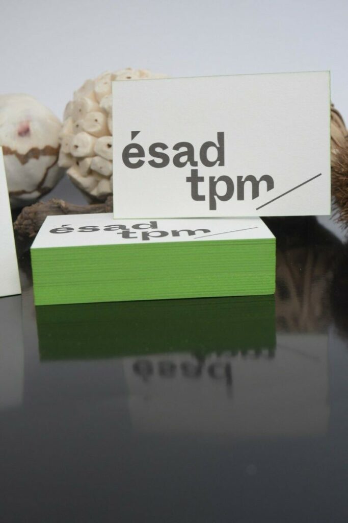 Cartes de visites duplex avec couleur sur tranche verte – Impression offset 2 couleurs – Contre collage 2x300g – Old Mill Premium White