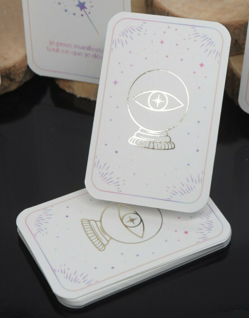 Mini cartes oracle pour tarot divinatoire – Dorure numérique OR – Angles arrondis 9mm – Invercote creato 280g