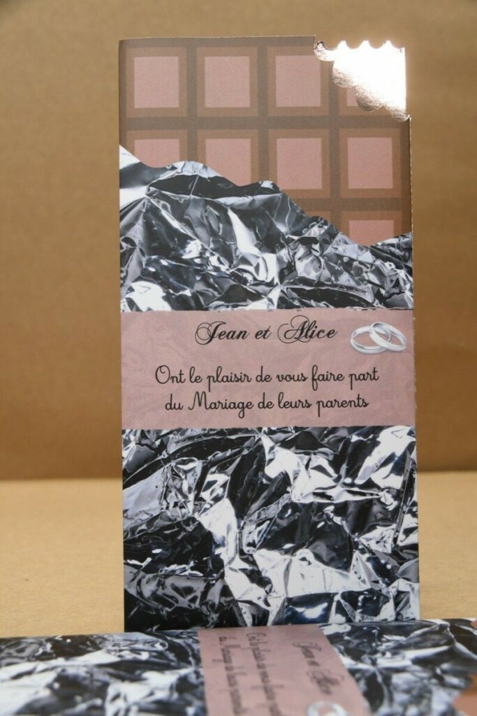 Faire-pat de mariage tablette de chocolat avec ticket d’or rose gold – Découpe  sur mesure des crocs – Pochette et cartons