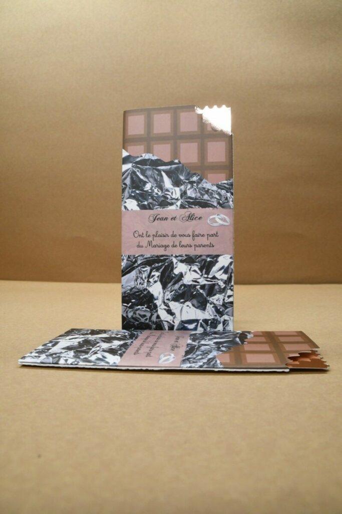 Faire-pat de mariage tablette de chocolat avec ticket d’or rose gold – Découpe  sur mesure des crocs – Pochette et cartons