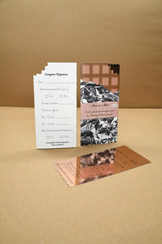 Faire-pat de mariage tablette de chocolat avec ticket d’or rose gold – Découpe  sur mesure des crocs – Pochette et cartons