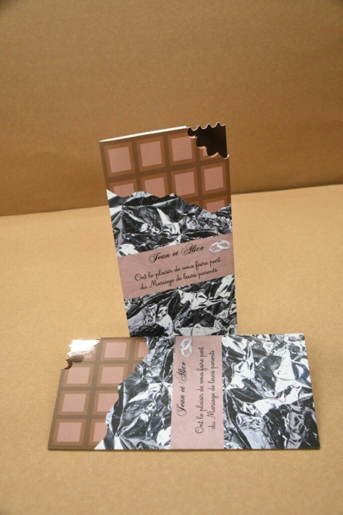 Faire-pat de mariage tablette de chocolat avec ticket d’or rose gold – Découpe  sur mesure des crocs – Pochette et cartons