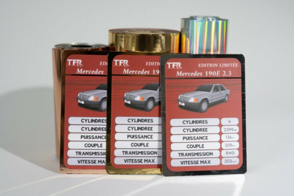 Cartes voitures anciennes à collectionner pour récompense de campagne de crowdfunding – Dorure numérique Or, argent et cuivre – Pelliculage mat – 4 angles arrondis 6mm