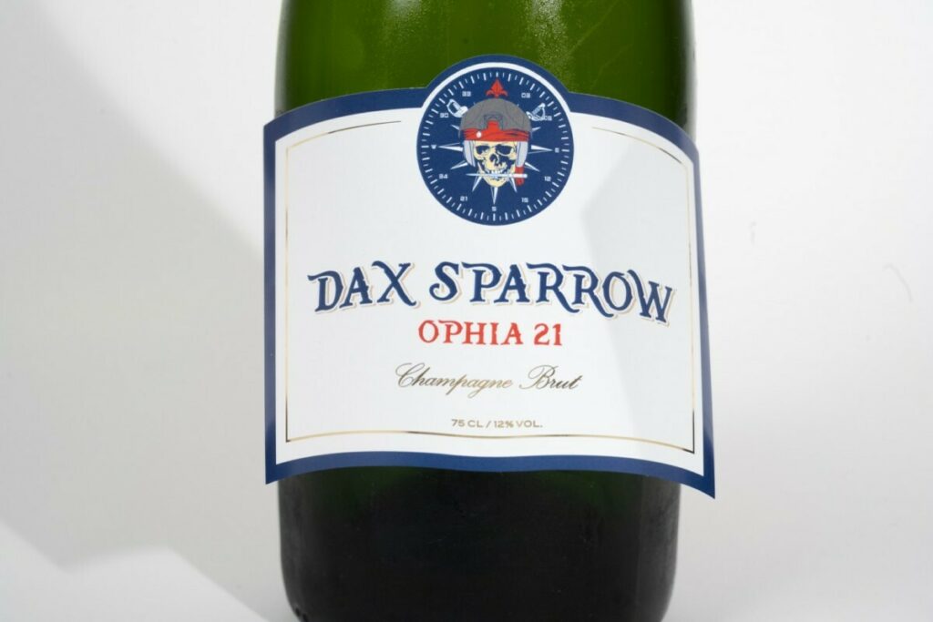 Etiquette Champagne Sparrow – support synthétique étanche et indéchirable avec dorure numérique OR