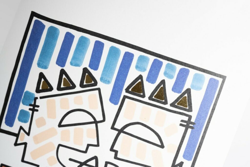 Cartes de voeux reproduction oeuvre d’artiste street avec marquage à chaud traditionnel Or brillant – Old mill premium white 300g