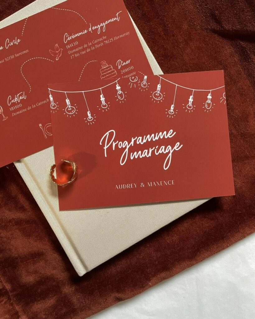 Faire-part de mariage Beige et Terracotta – Colorplan Mist 350g – Carton programme en impression avec pelliculage soft touch