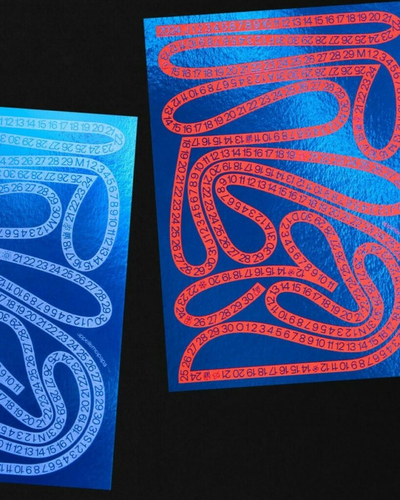 Cartes de voeux format 10×15 pour agence de communication dorure numérique bleue électrique sur papier texturé 350gr/m2 – Sirio color lampone, iris, foglia