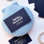 Cartes de visite pour bistrot marin papier bleu dorure blanche recto verso