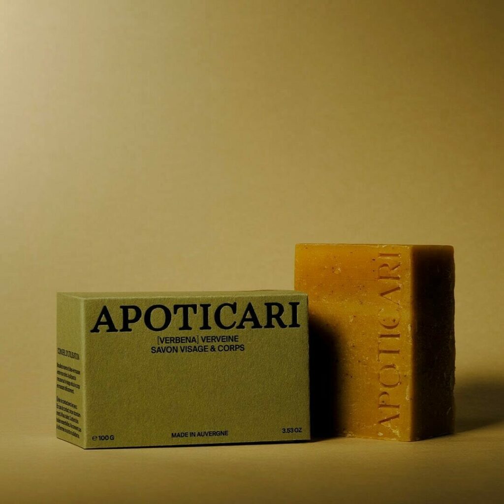 Boites pour savon sur papier recyclé vert sauge avec marquage à chaud noir brillant