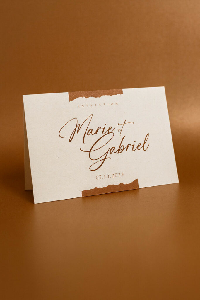 Faire-part de mariage 2 volets avec impression cuivre