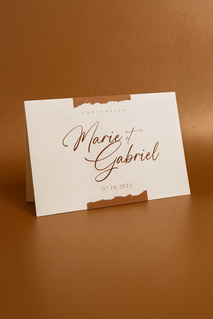 Faire-part de mariage 2 volets avec impression cuivre